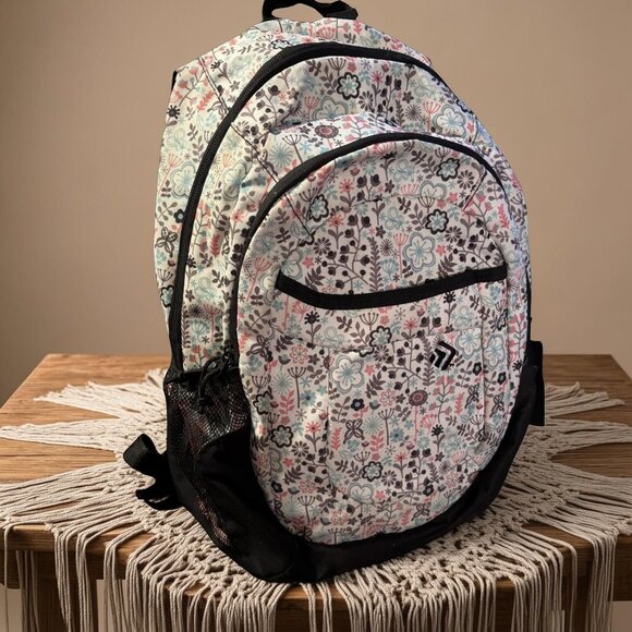 Unbranded Handbags - Floral Pattern Backpack With Multi-Compartment Design & Mesh Side Pockets